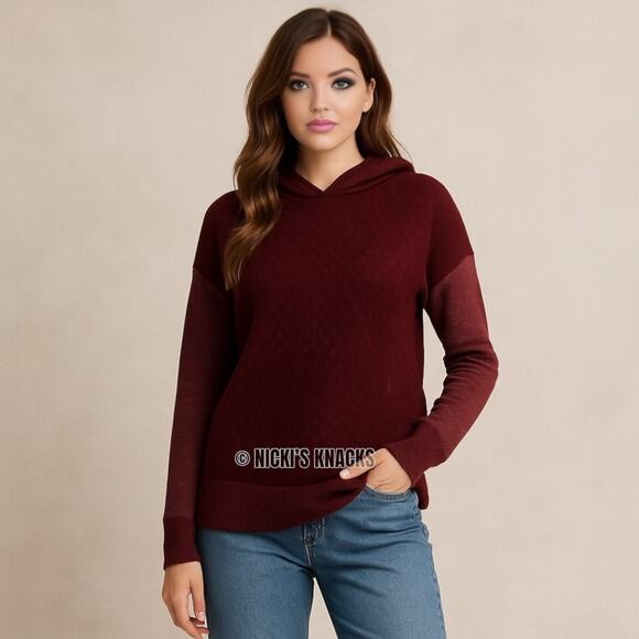 Smartwool Burgundy Hooded Sweater Shadow Pine Pullover Textured Knit Size XS - Picture 2 of 11